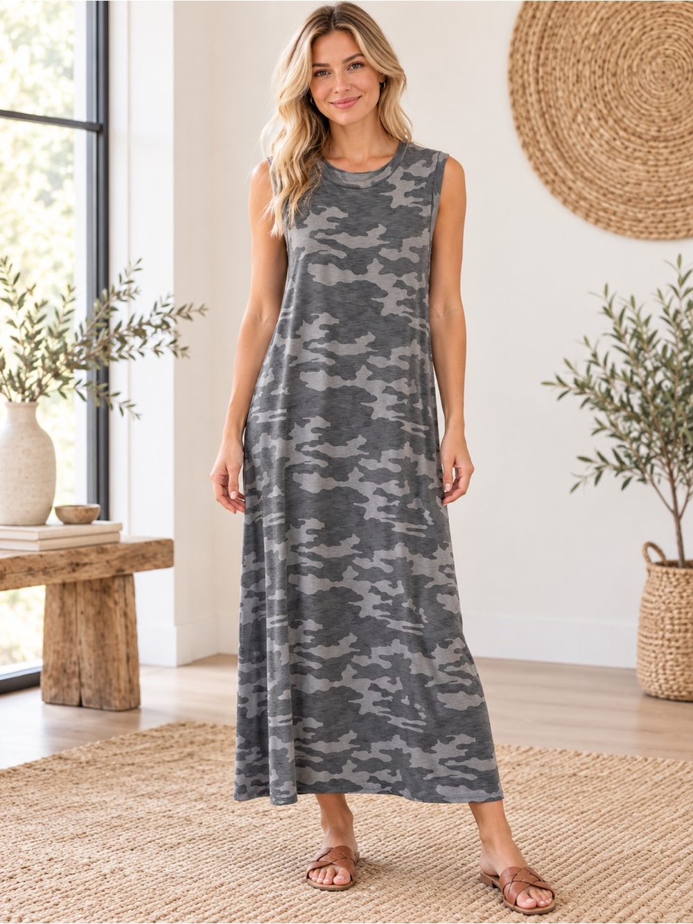 Universal Thread Green Camo Sleeveless Maxi Dress